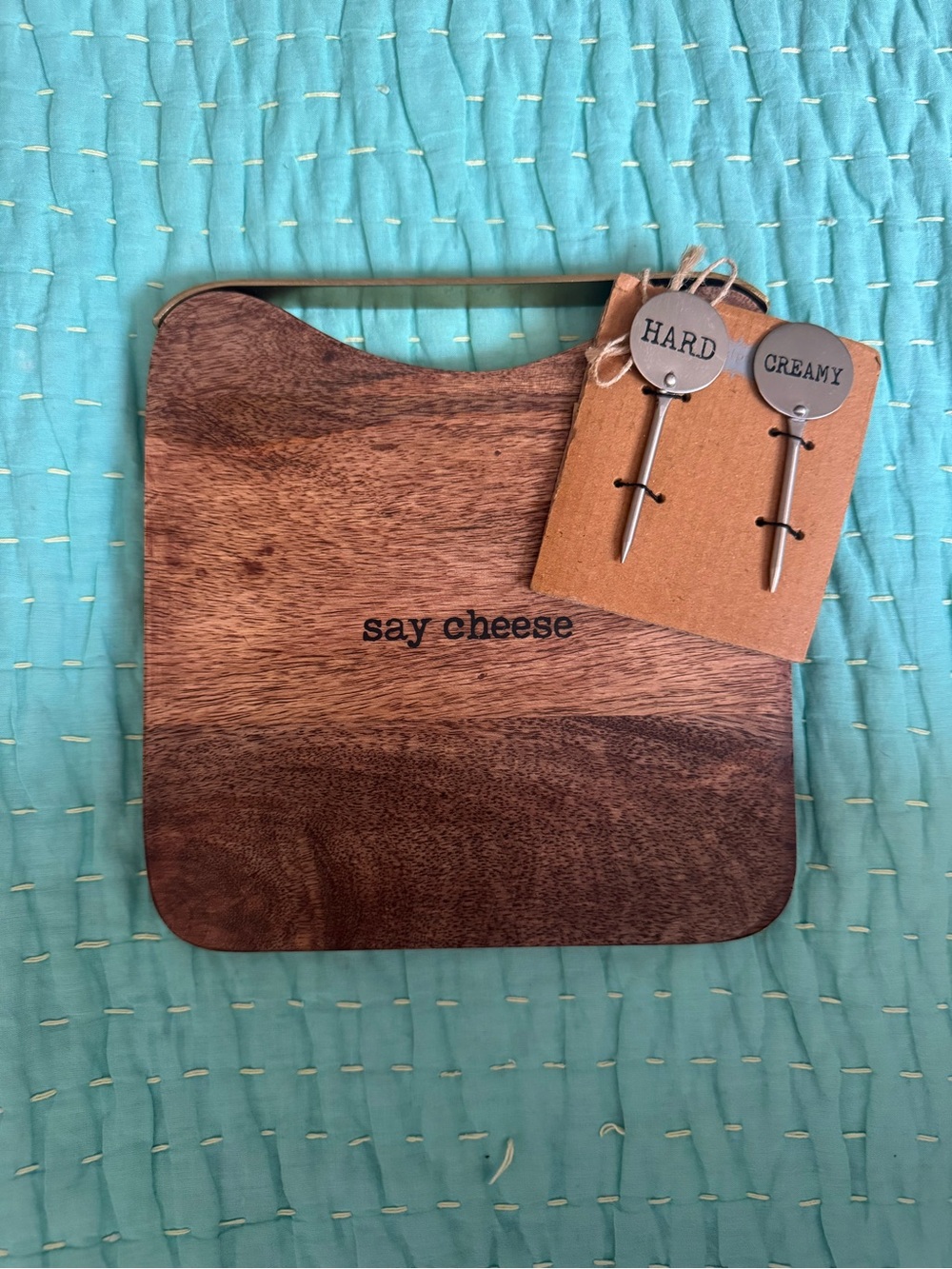 NEW Mud Pie Wooden Square Say Cheese Board and Markers Set